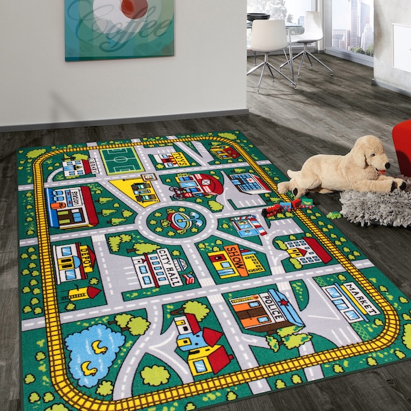 World Rug Gallery Kids Educational Learning City Life Road Area Rug 3'3'' x 4'7'' Green 2030GREEN3X5 - main